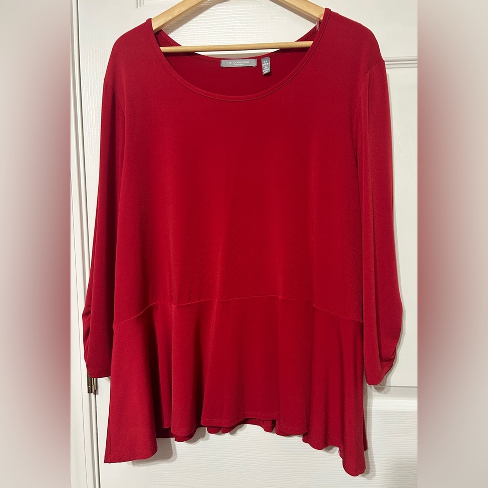 NY Collection Women’s Red Pullover Blouse Stretch Knit 3/4 Sleeves Size 3X